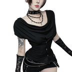 Women's Fitted Draped Shirt with Button Detail and Asymmetric Hem