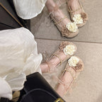 Women's Ballet Flats with Floral Design and Elegant Strap Decoration