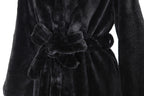 Women's Luxury Faux Fur Coat with Hood and Wide Belt