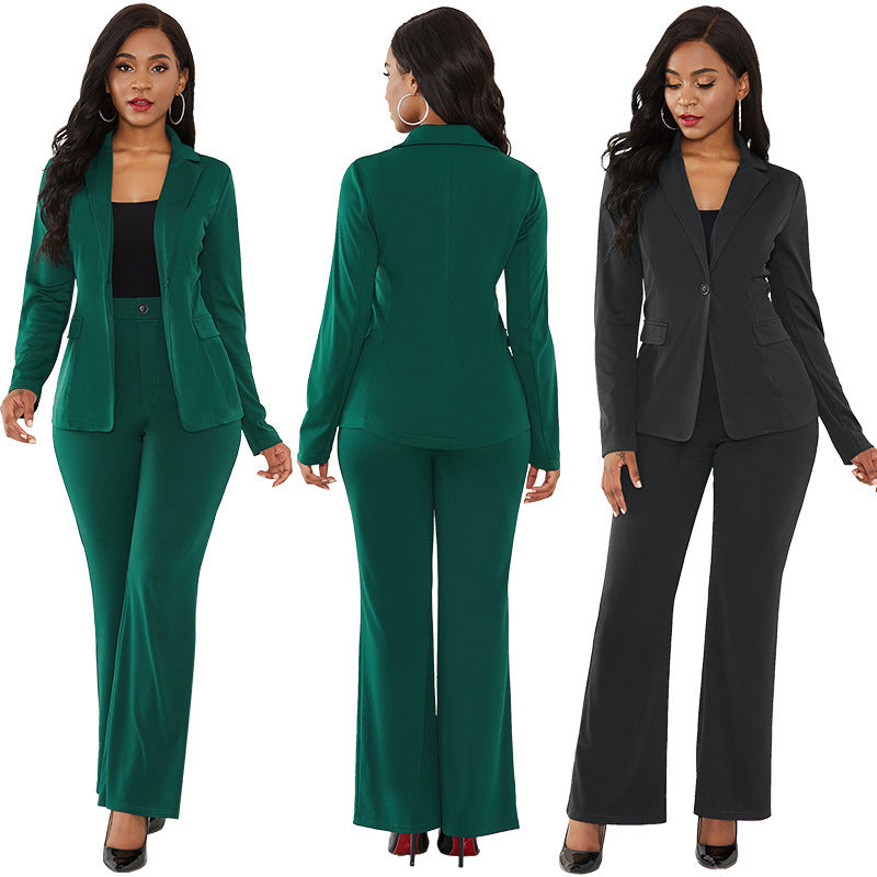 Women's Elegant Blazer Set with Tailored Fit and Slim Trousers