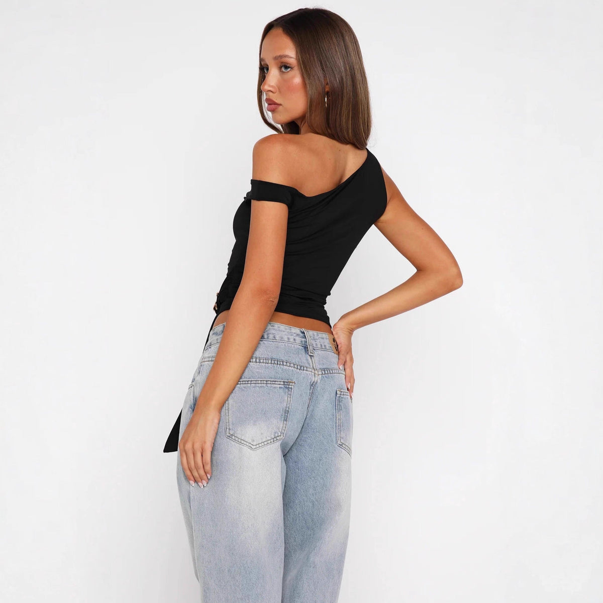 Women's Asymmetrical Top with Fashionable Belt
