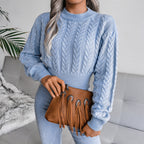 Women's Chunky Knit Sweater with Textured Cable Pattern and Fitted Cut