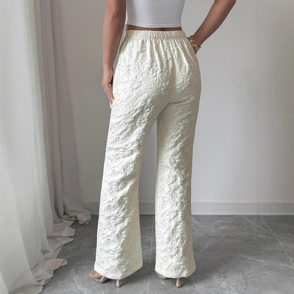 Women's Elegant High-Waisted Floral Trousers