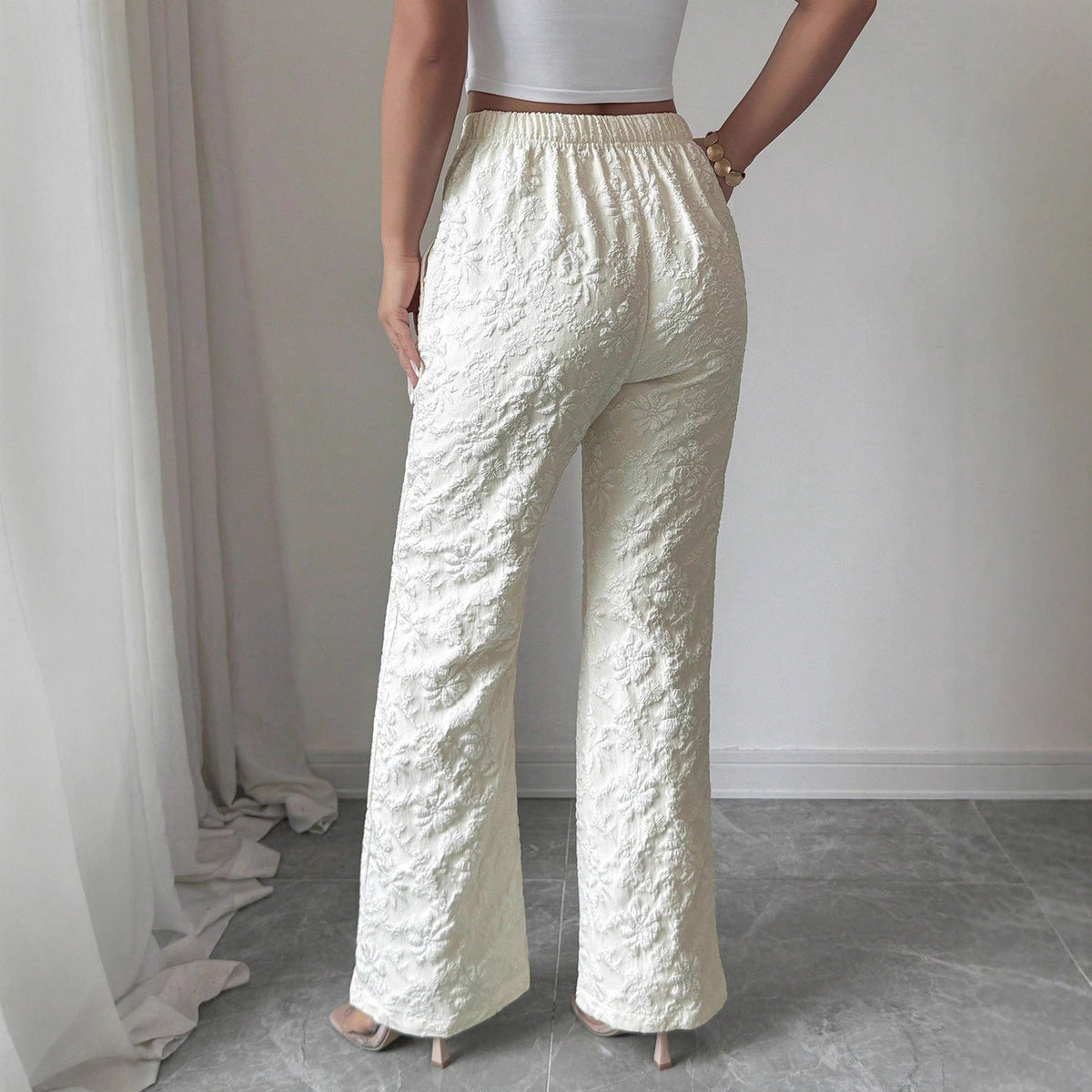 Women's Elegant High-Waisted Floral Trousers