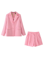 Women's Blazer and Shorts Set with Pockets