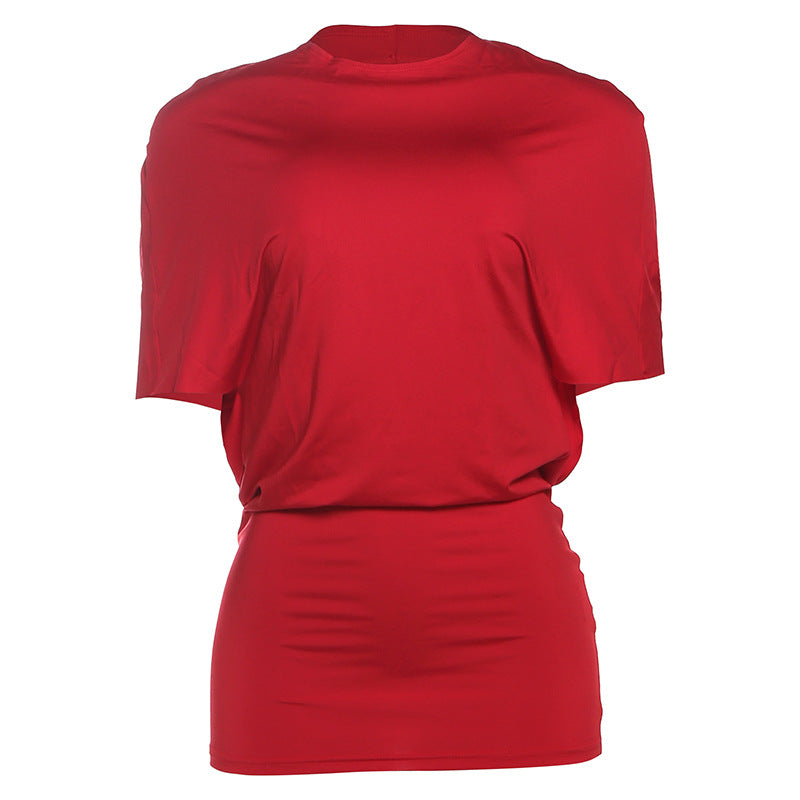 Women's Fitted Short-Sleeve Shirt with Refined Cut and Elastic Material