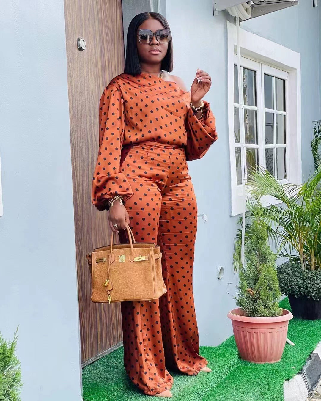Women's Elegant Two-Piece Set with Dots and Wide Leg