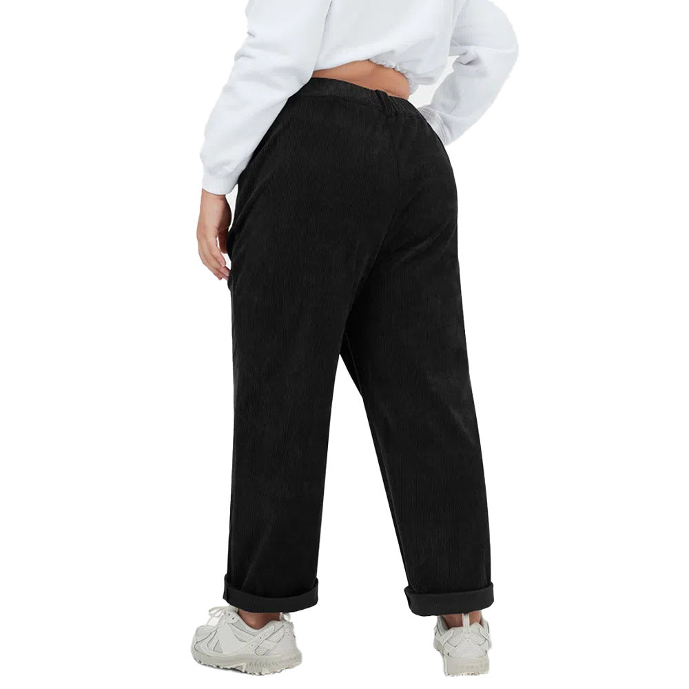 Women's Wide-Leg Corduroy Pants with Pleats