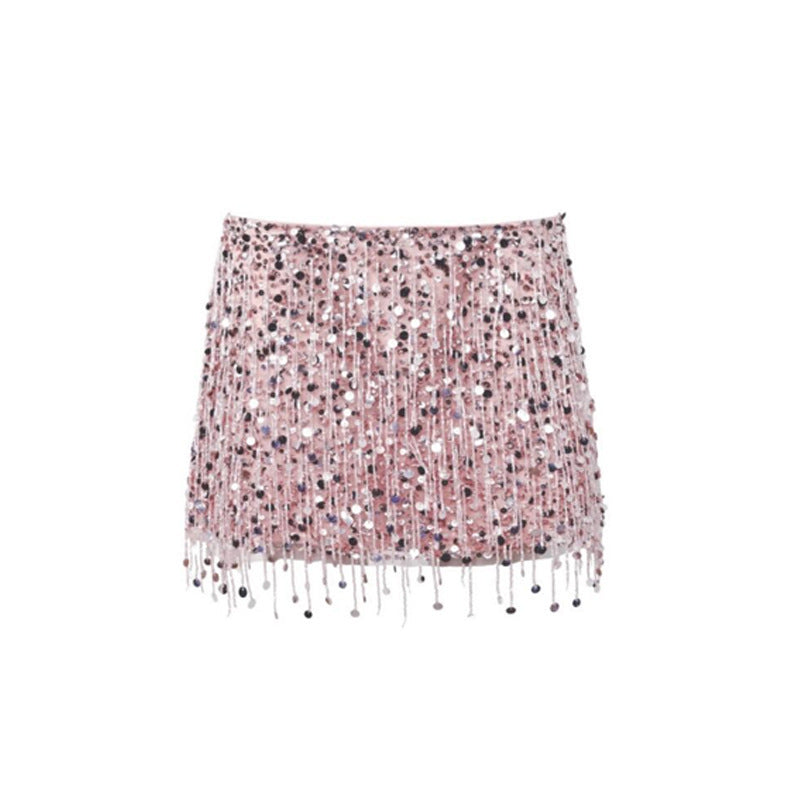 Sparkling Mini Skirt with Sequins and Fringe
