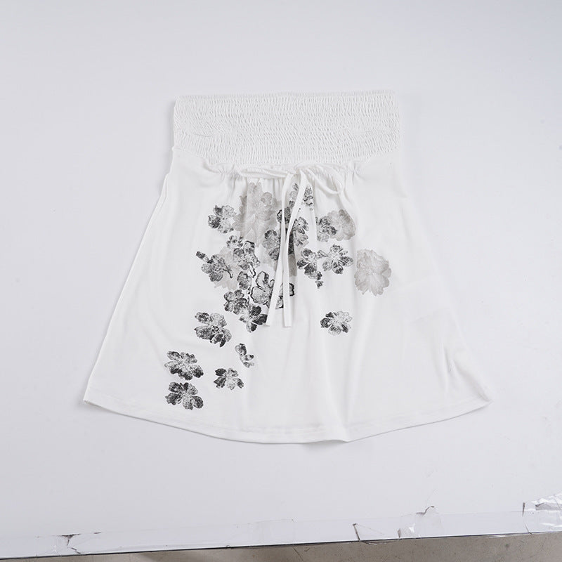 Women's Cotton Skirt with Floral Patterns and Elastic Waistband