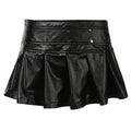 Women's Faux Leather Mini Skirt with Ruffles and Decorative Studs