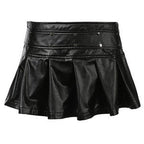 Women's Faux Leather Mini Skirt with Ruffles and Decorative Studs