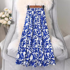 Women's Maxi Skirt with Floral Pattern and Elastic Waistband