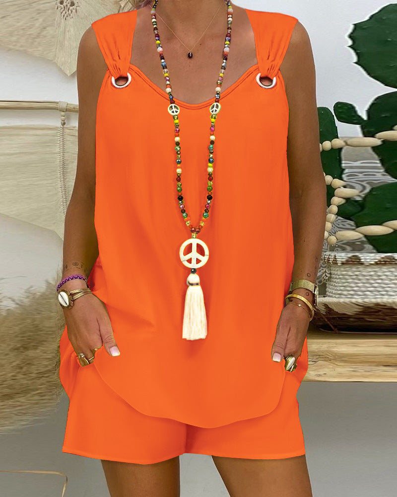 Women's Airy Summer Top with Lace and Matching Shorts