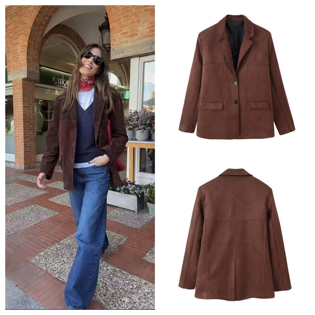Women's Elegant Suede Blazer Jacket
