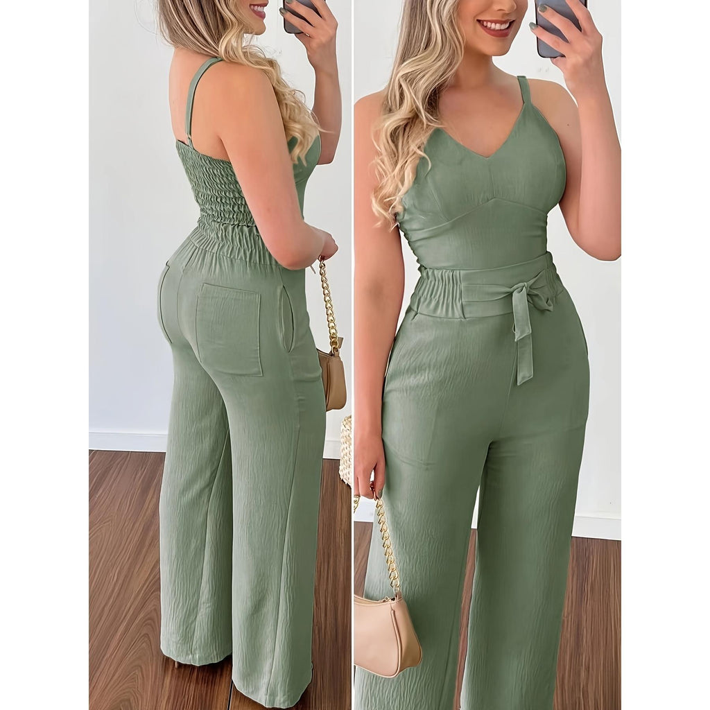 Women's Wide-Leg Jumpsuit with Sash