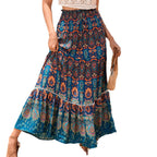 Women's Maxi Skirt with Voluminous Hem and Colorful Pattern