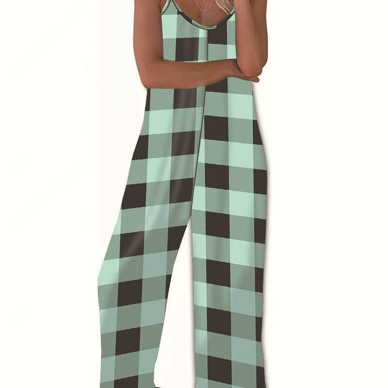 Women's Casual Plaid Jumpsuit with Pockets