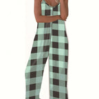 Women's Casual Plaid Jumpsuit with Pockets