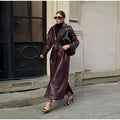 Elegant Faux Leather Trench Coat with Belt
