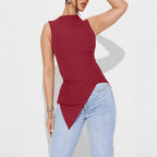 Women's Sleeveless Top with Asymmetrical Hem and Ruching