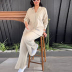 Women's Comfortable Lounge Set with Elegant Blouse and Wide Pants