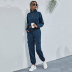 Women's Casual Jumpsuit with Half-Zip and Practical Pockets