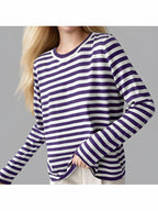 Women's Striped Long-Sleeve Sweater with Crew Neck and Casual Fit