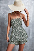 Women's Floral Romper with Delicate Spaghetti Straps and Voluminous Skirt