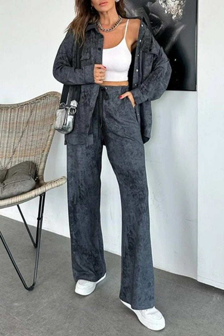 Women's Casual Blouse and Pants Set in Soft Material with Special Textures