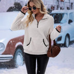 Women's Fleece Pullover with Stand-Up Collar and Zipper