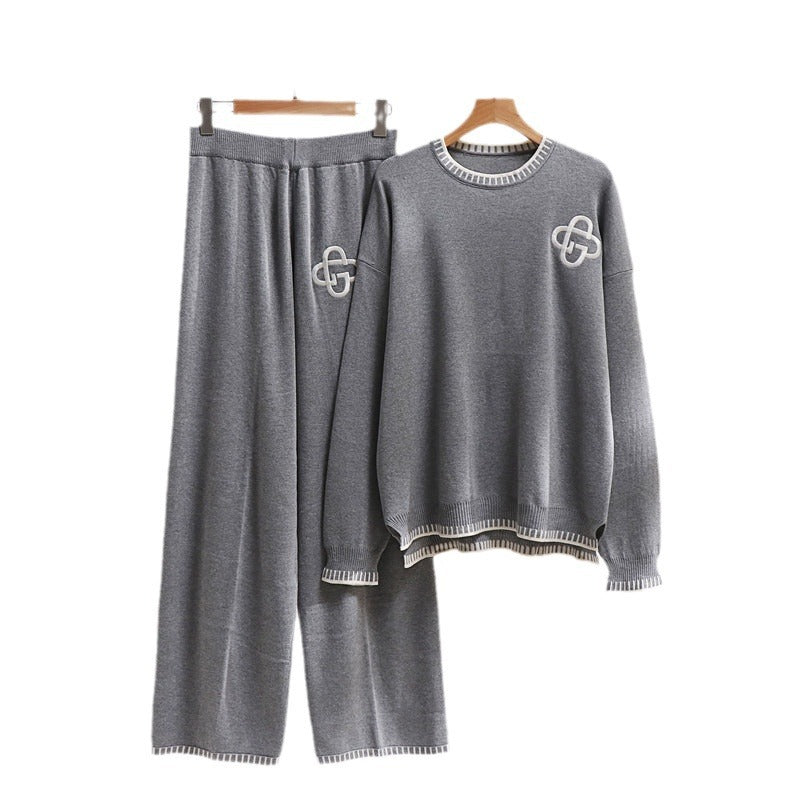 Casual Knit Loungewear Set with Contrast Details