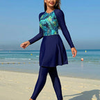 Women's Swim Set with Long-Sleeve Top and Skirt