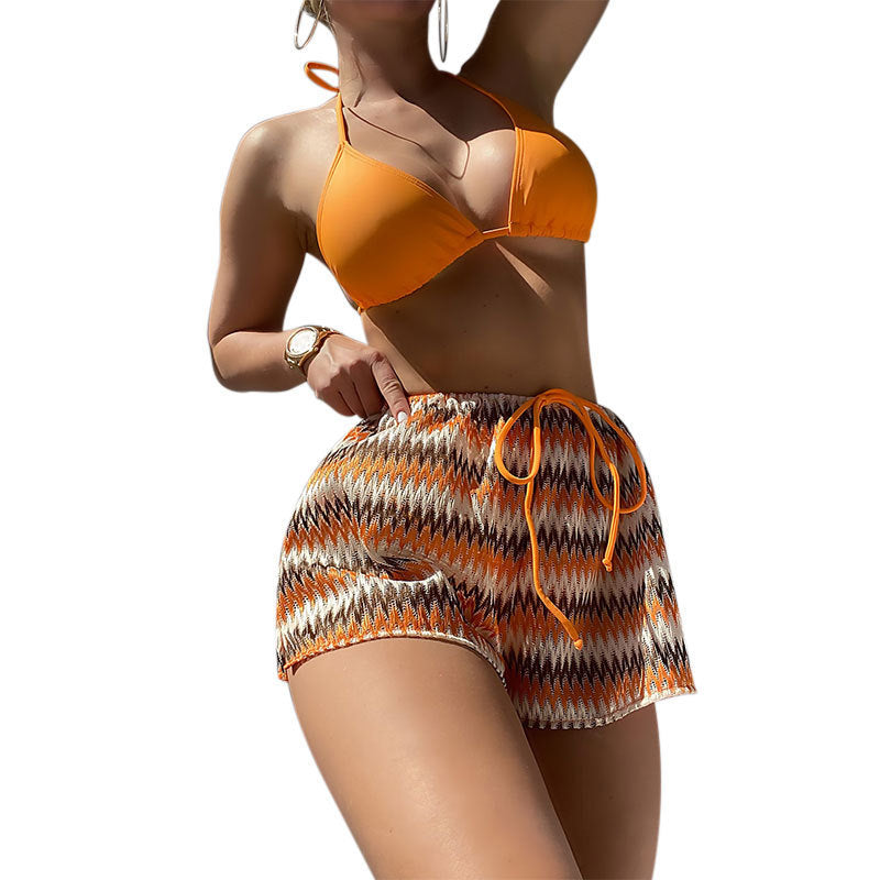 Women's Swimsuit with Push-Up Triangle Top and Casual Shorts