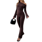 Women's Form-Fitting Off-Shoulder Long Sleeve Shirt with Flared Sleeves