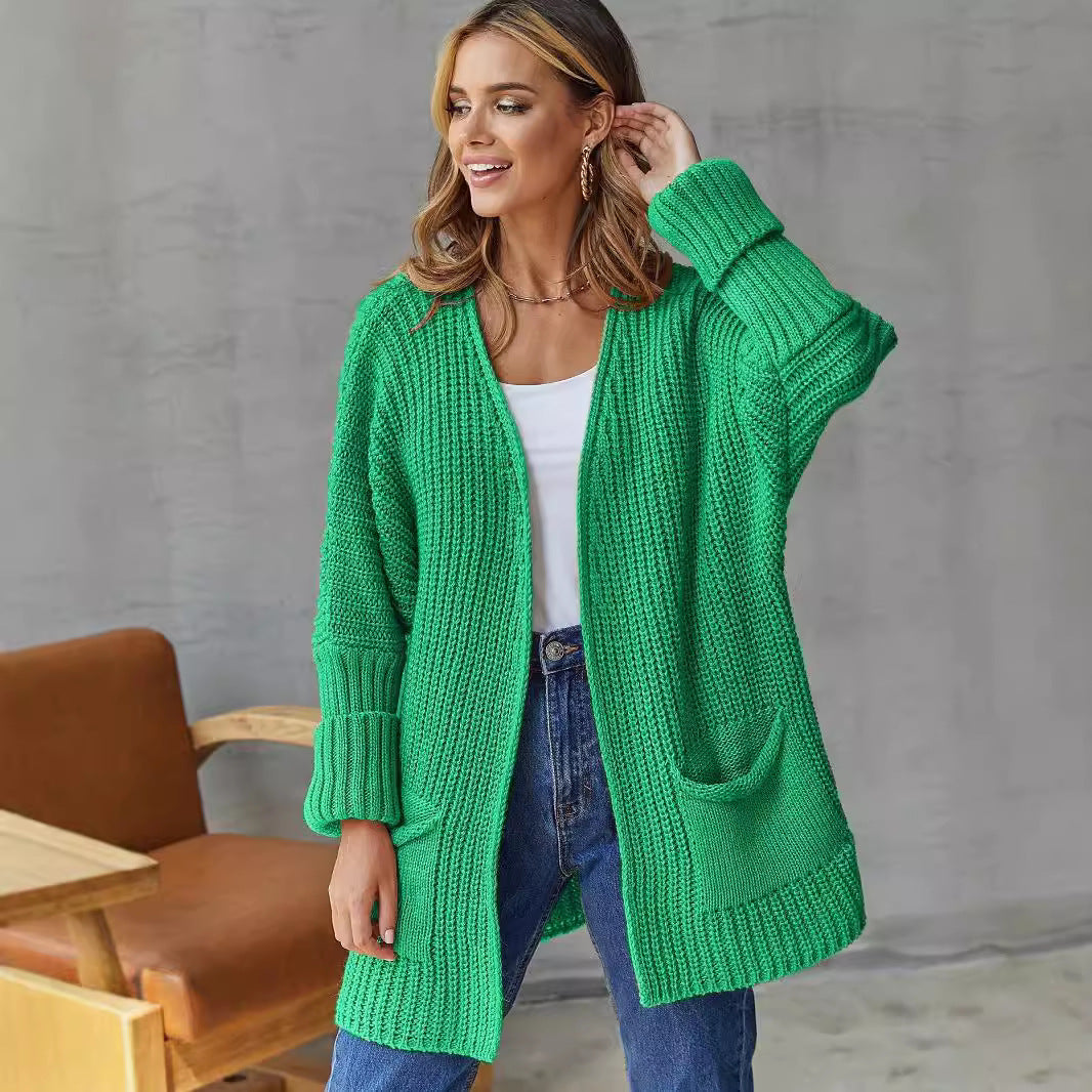 Women's Cozy Cardigan with Deep Pockets and Volumetric Sleeves