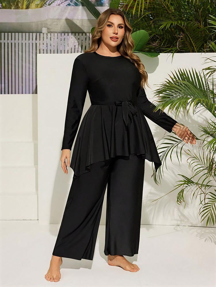 Women's Elegant Beach Outfit with Floral Tie and Wide Cut