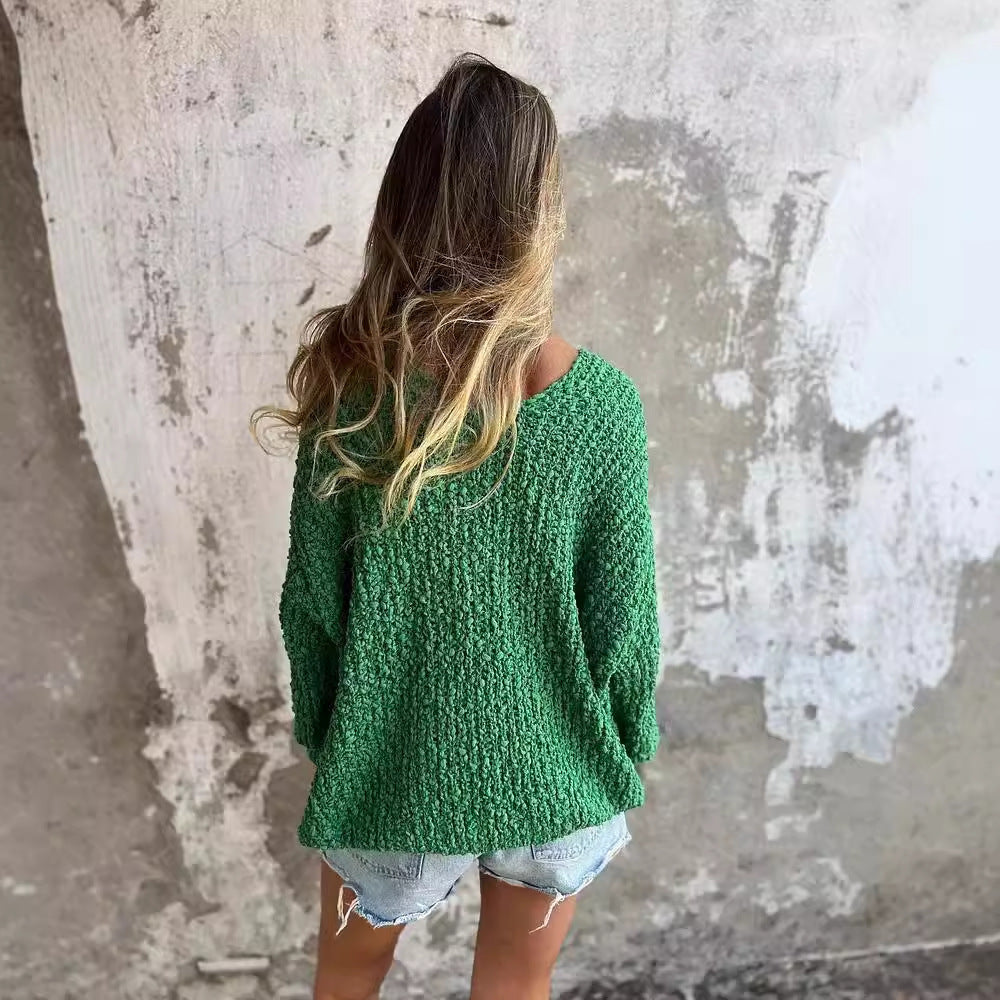 Women's Comfortable Textured V-Neck Long Sleeve Sweatshirt