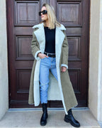 Women's Long Fleece Coat with Fold-Down Collar