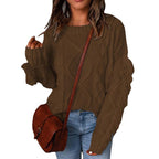 Women's Chunky Knit Sweater with Dropped Shoulders and Elastic Cuffs