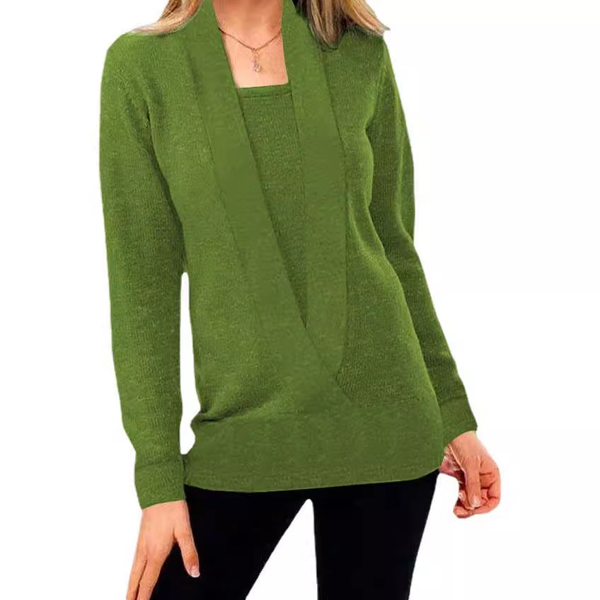 Women's Elegant V-Neck Sweater with Textured Design