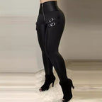 Women's High-Waisted Leggings with Buckle Details