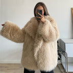 Elegant Faux Fur Jacket with Large Collar
