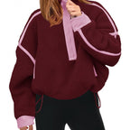 Women's Fleece Pullover with Half Zipper and Contrasting Sleeves