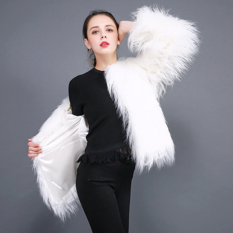 Women's Cozy Faux Fur Open-Front Long-Sleeve Coat