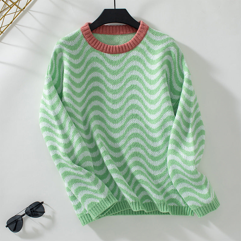 Women's Cozy Sweater with Modern Wave Patterns