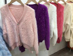 Women's Fluffy Cropped Cardigan with Subtle Button Details