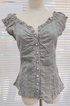 Women's Blouse with Romantic Ruffle Design and Decorative Buttons