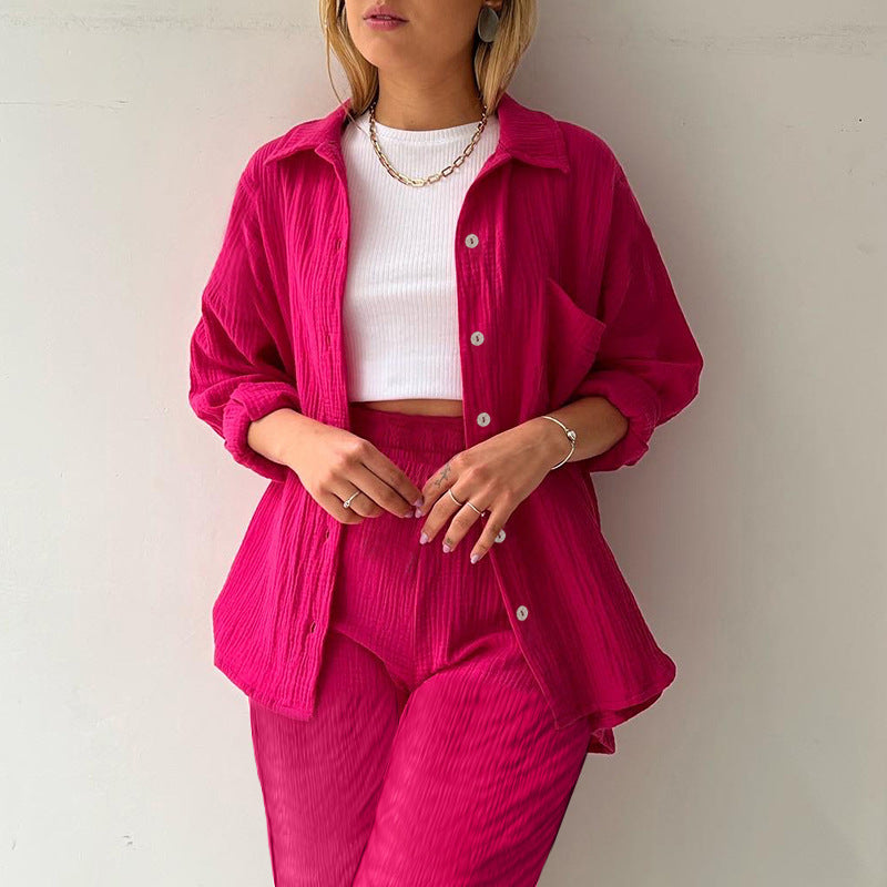 Women's Casual Two-Piece Set in Textured Lightweight Fabric