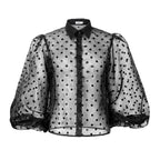 Women's Blouse with Sheer Puff Sleeves and Collar